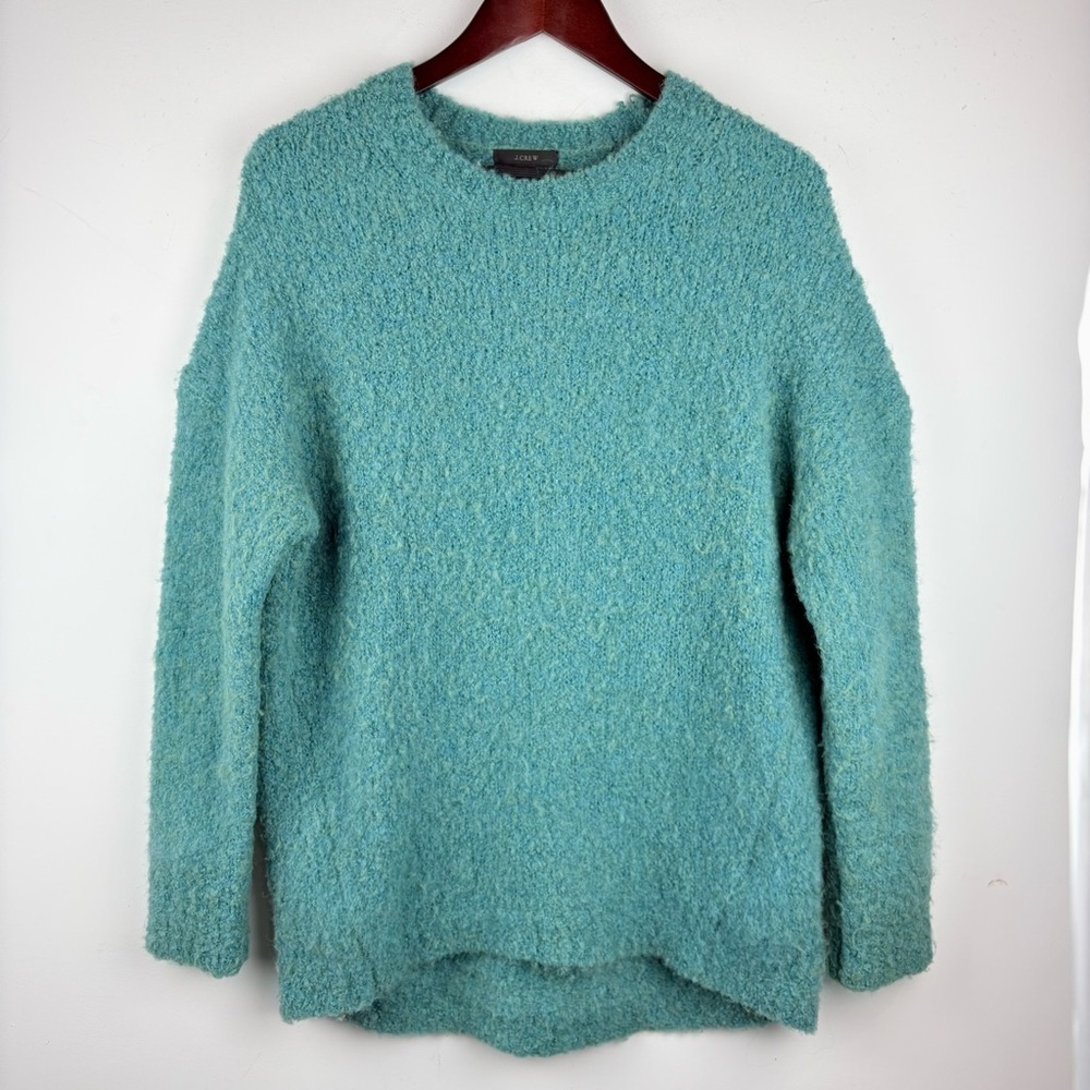 J.CREW Women's Pullover Sweater Teal Blue Fuzzy Crew Neck Size S Oversized Cozy